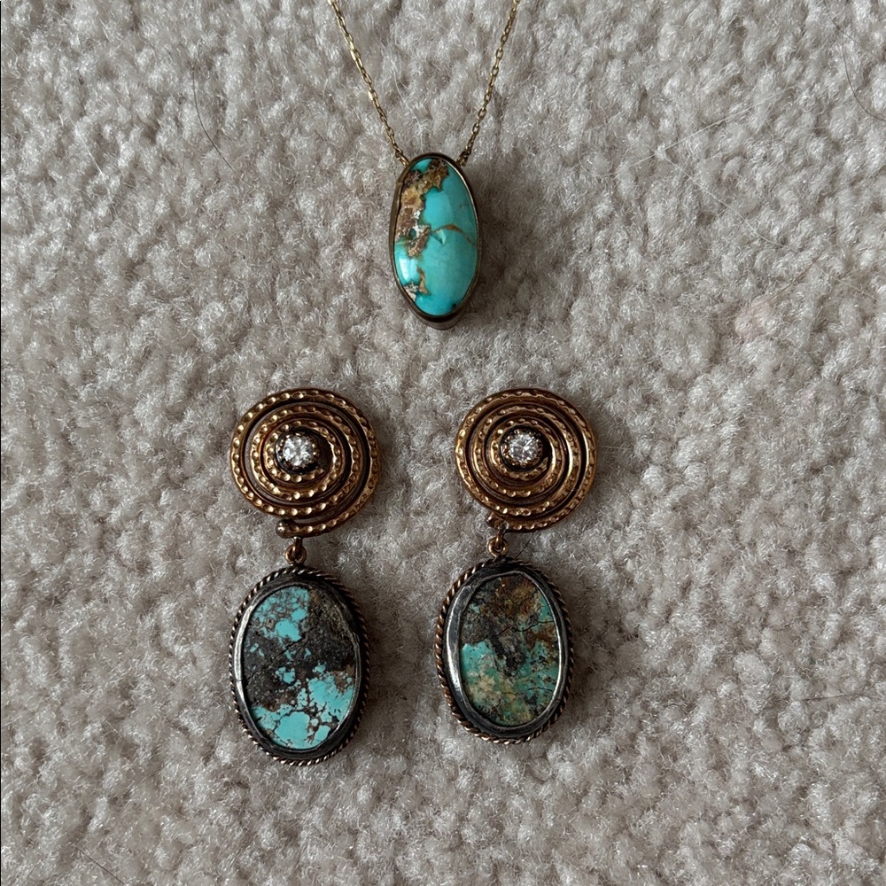 Natural turquoise earrings and necklace set